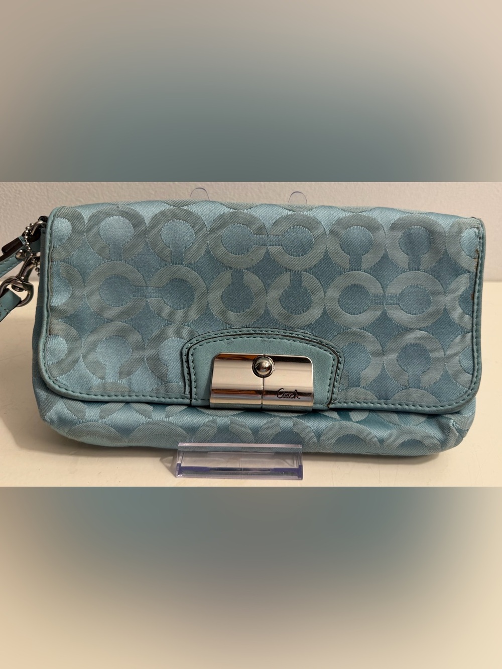 Coach Tiffany Blue vintage signature canvas wristlet.